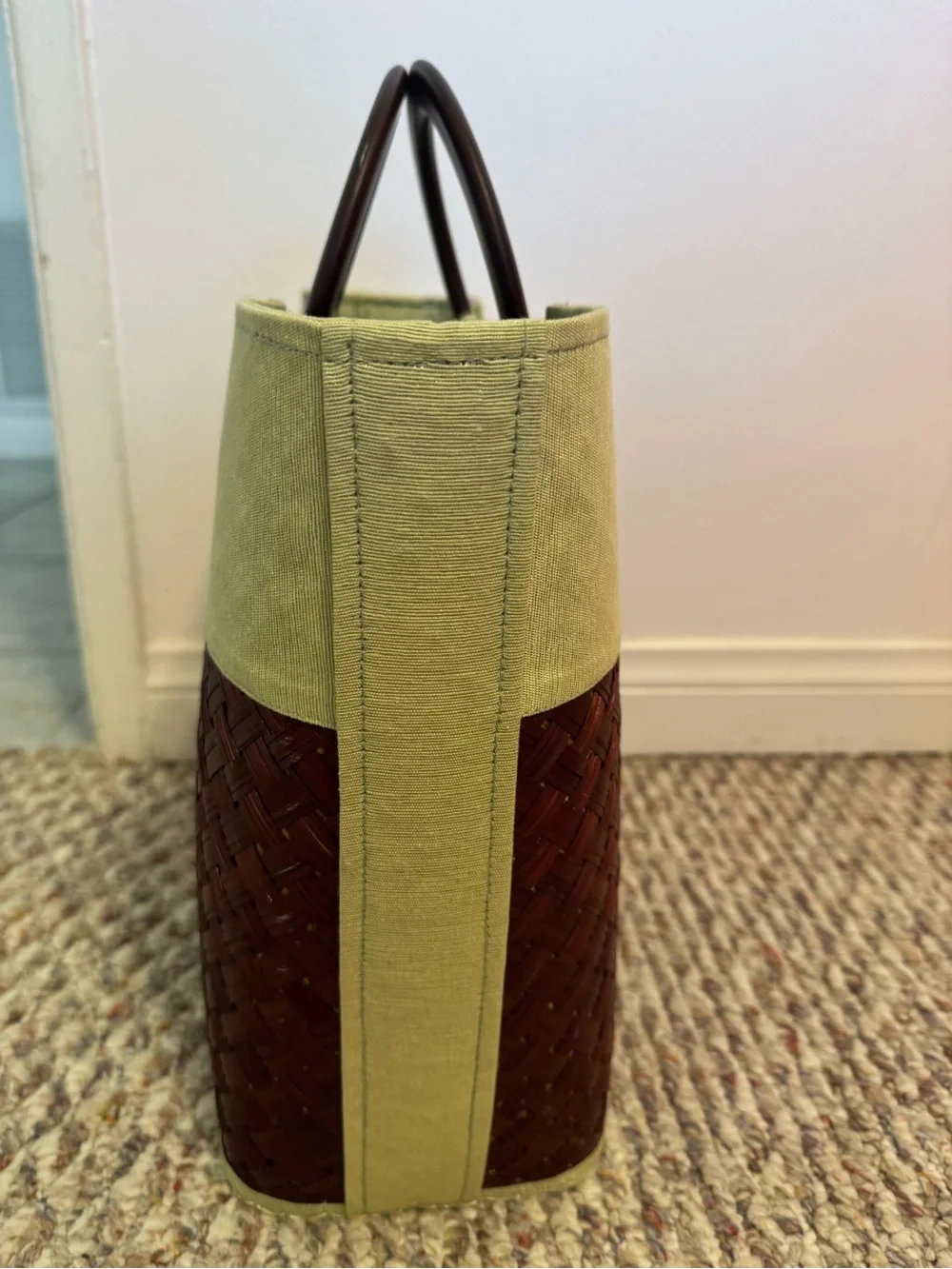 Vintage TICO artisanal woven fiber summer tote.  Green & brown. EUC.